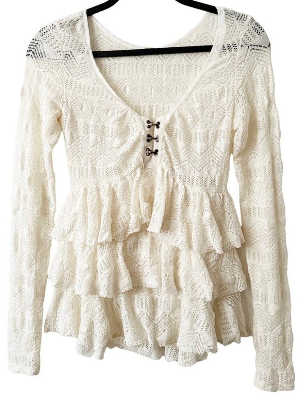 NWT Free People Lace Ruffle Tiered Boho Top - Picture 2 of 11